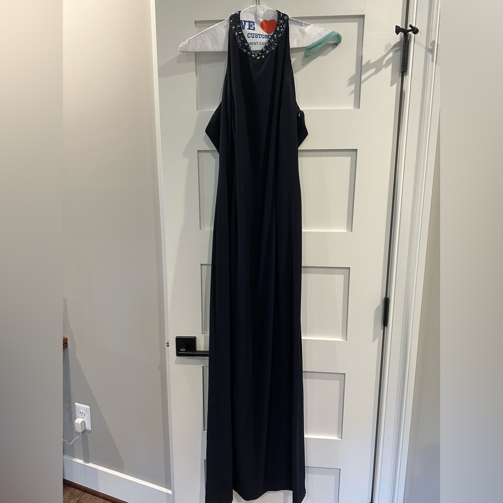 Navy blue formal fitted halter Prom dress
